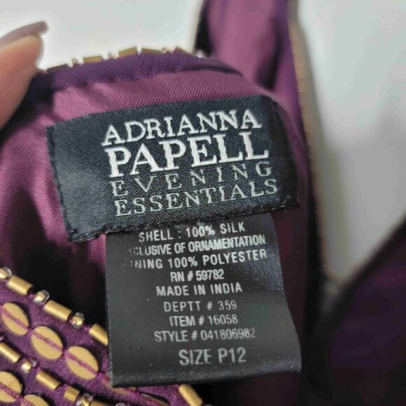 ADRIANNA PAPELL EVENING ESSENTIALS Maroon Embellished Halter Dress Petite 12 - Picture 7 of 8
